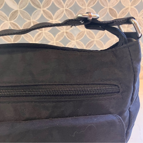 Baggallini Black Shoulder Messenger Bag Pockets Silver Nylon Travel Purse - Picture 6 of 16